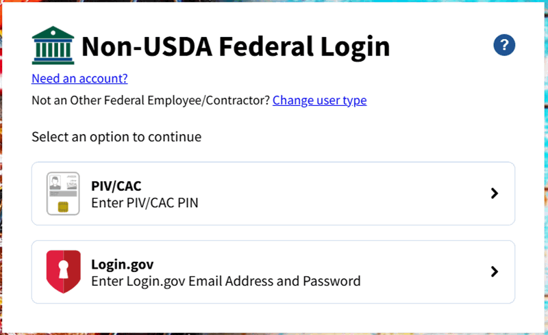 Non-USDA Federal Login.gov Page